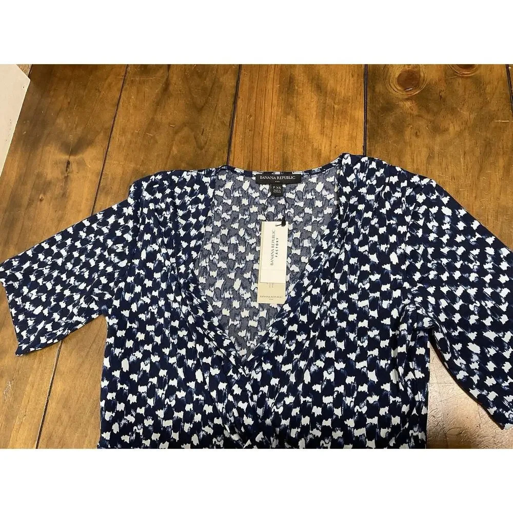 Banana Republic Women's Dress Size PXS Blue Asymmetrical Wrap Dress - Picture 2 of 11